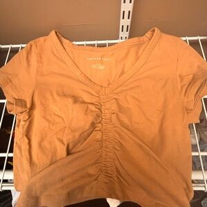 American Eagle Outfitters Orange Ruched Crop T-Shirt